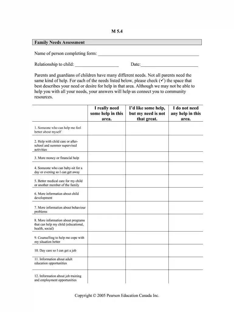 family needs assessment questionnaire pdf Preview on Page 1