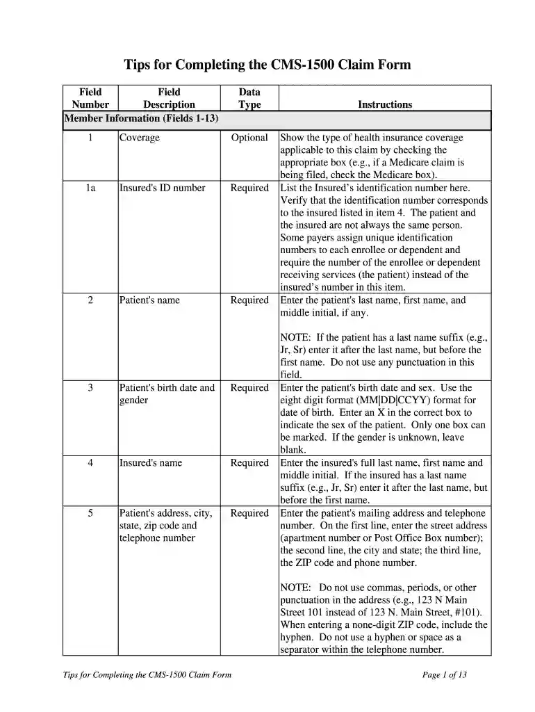 cms 1500 insurance claim form Preview on Page 1