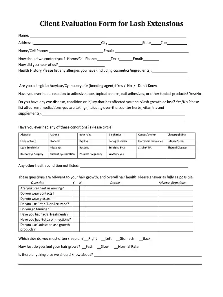 lash extension consent form free Preview on Page 1