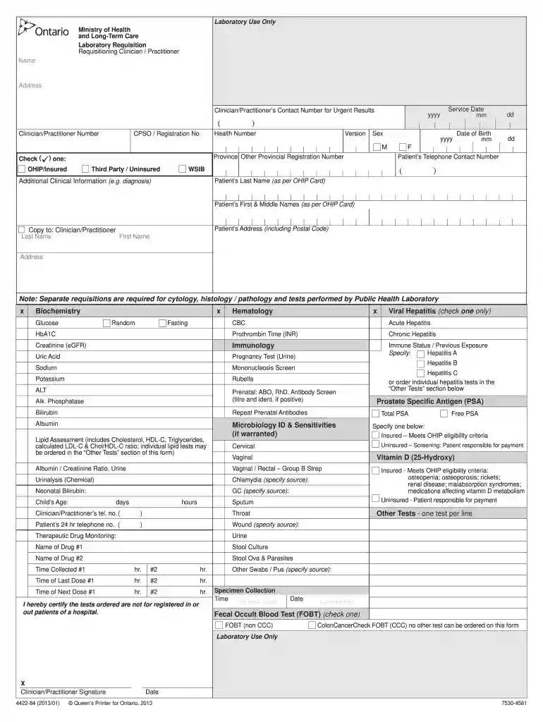free printable lab requisition form Preview on Page 1