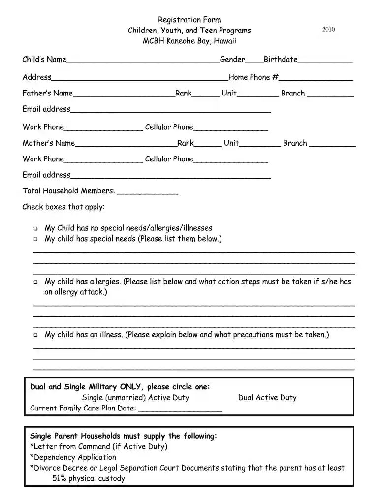 youth registration Preview on Page 1