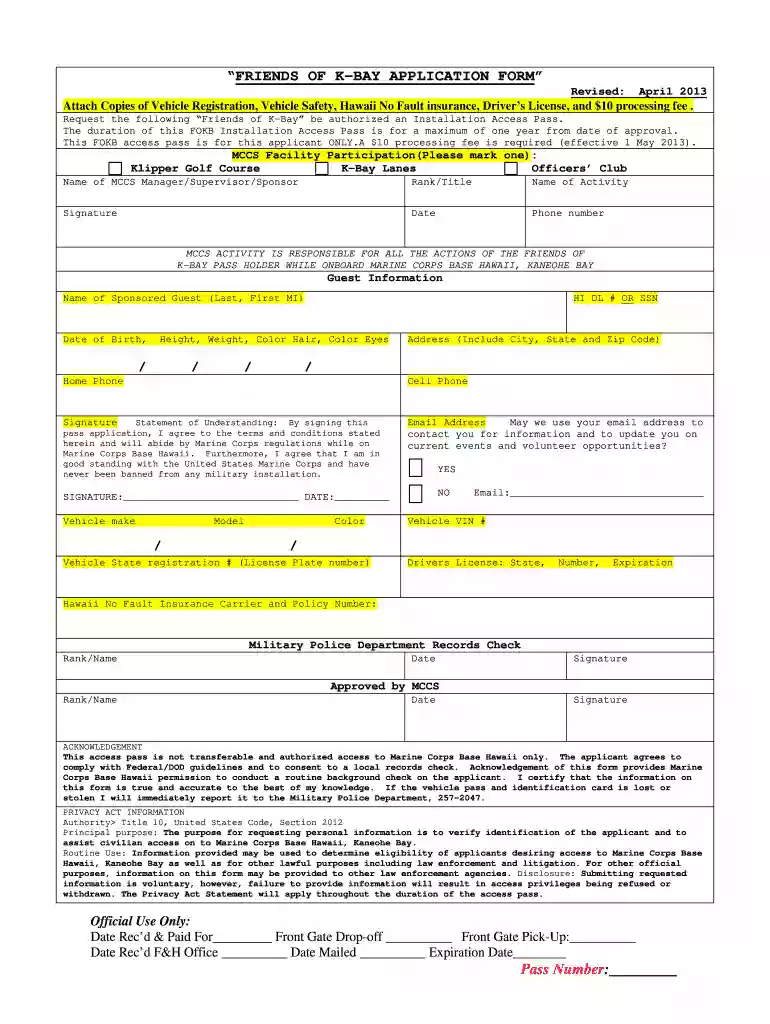 friends of kbay application form Preview on Page 1