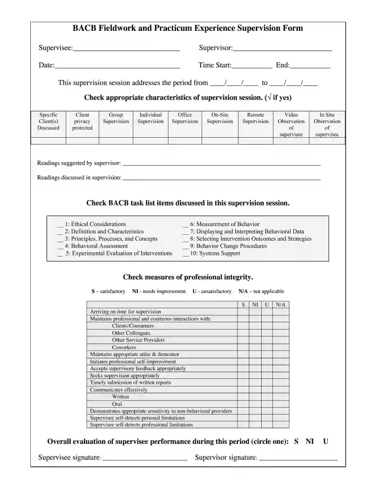 bcba supervision feedback form Preview on Page 1