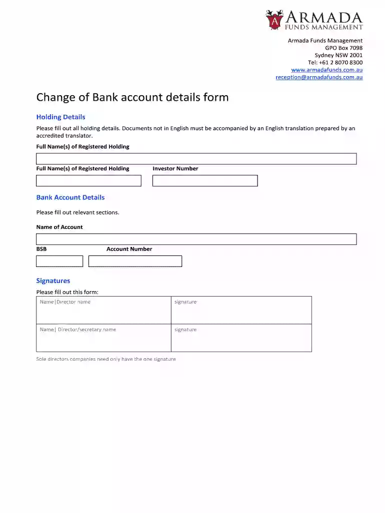 change of bank details form template Preview on Page 1