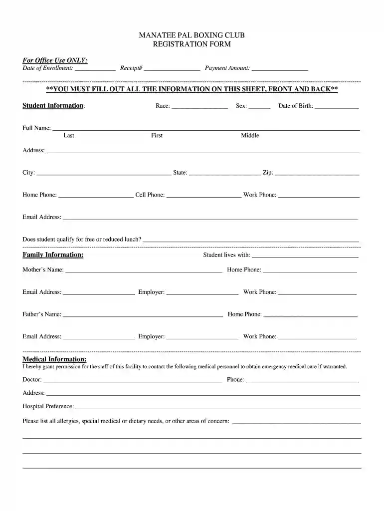 boxing registration form Preview on Page 1