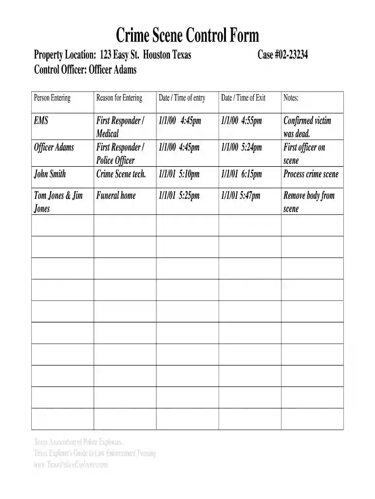 Crime Scene Control Form - co wise tx Preview on Page 1