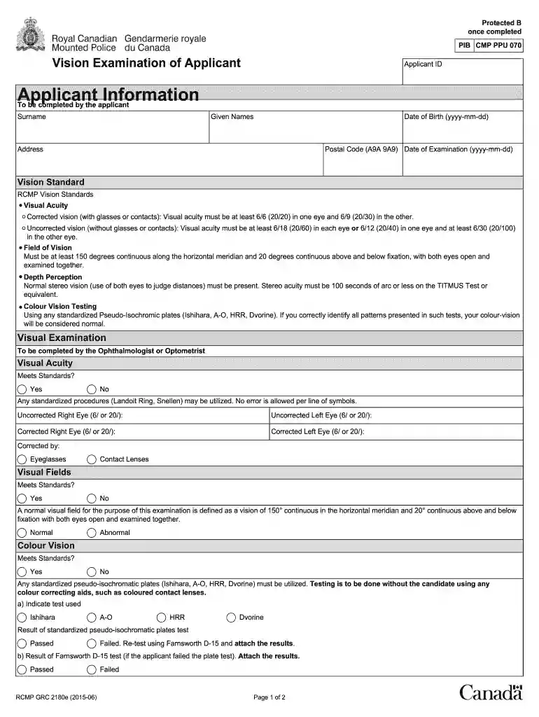 rcmp eye exam form Preview on Page 1