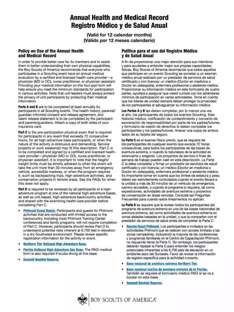bsa health form 2022 Preview on Page 1