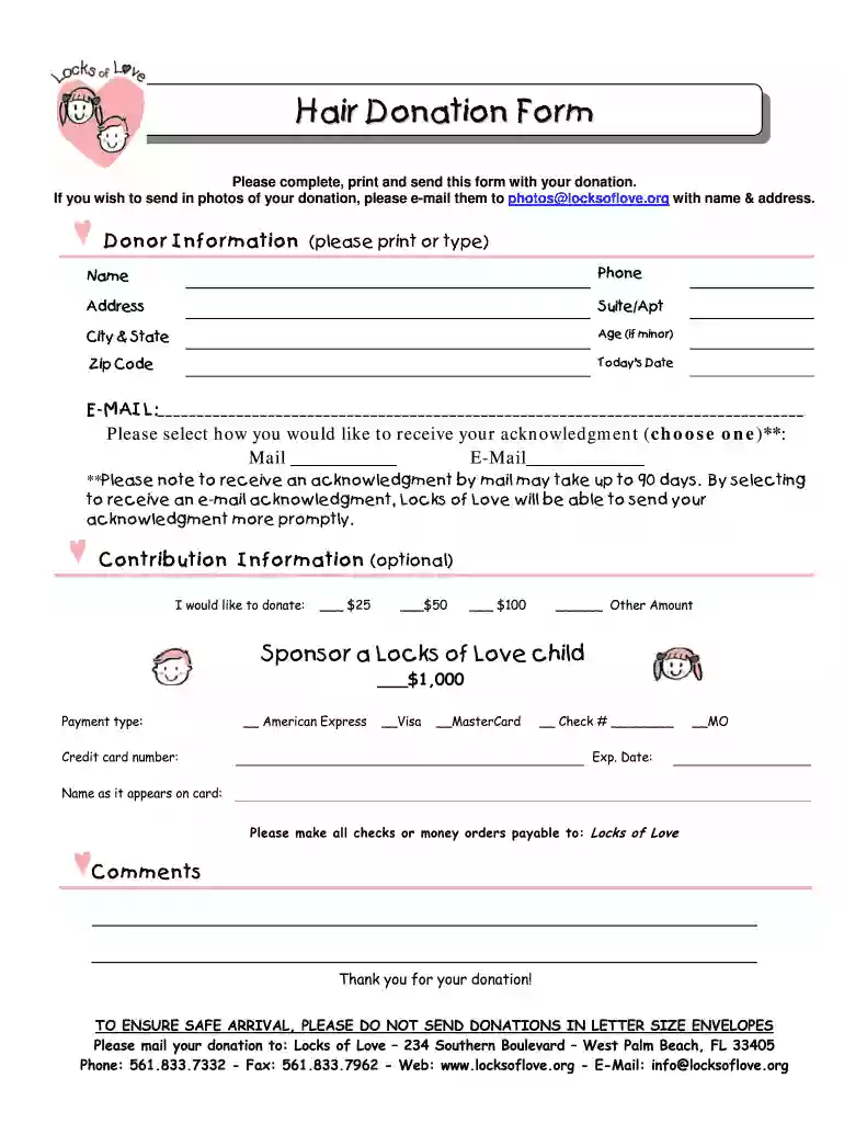 locks for love hair donation form Preview on Page 1