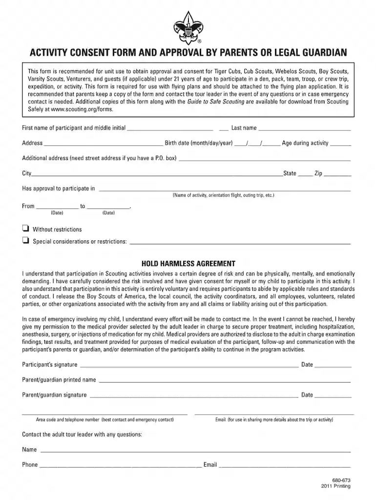 boy scout permission slip Vista previa en la página 1