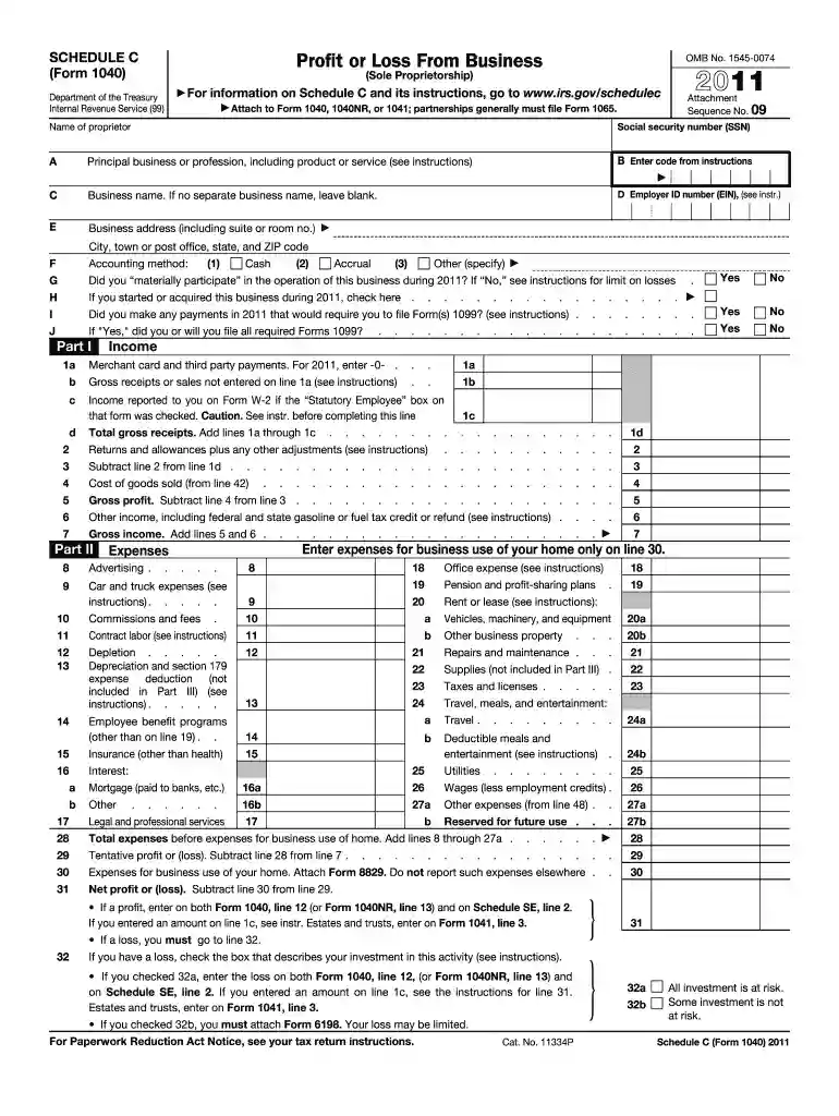 irs schedule c 2011 Preview on Page 1