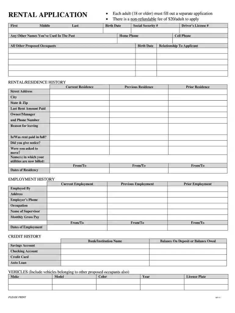 rental application form Preview on Page 1