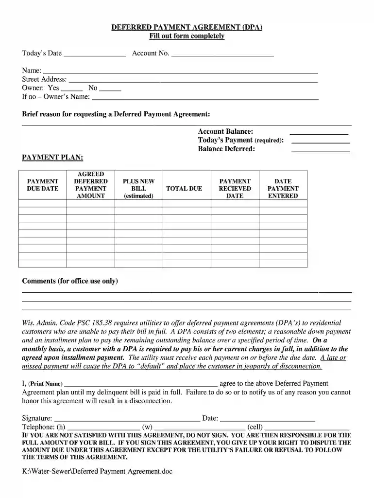 deferred payment agreement template Preview on Page 1
