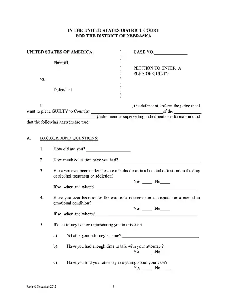 nebraska plea form Preview on Page 1