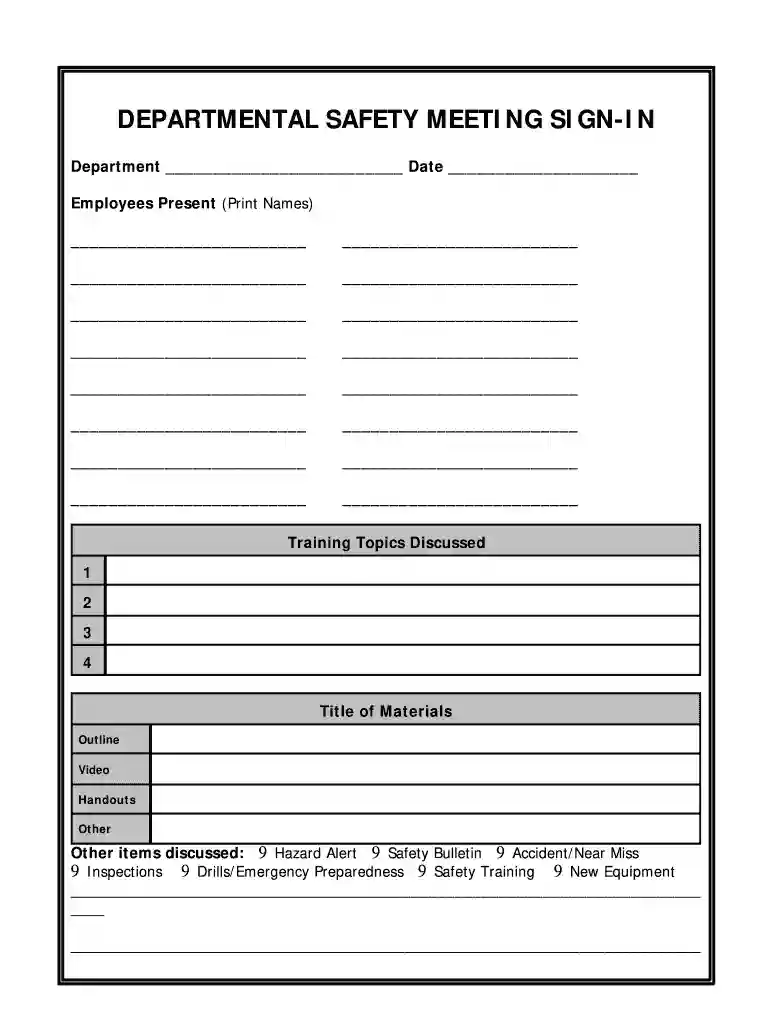 safety meeting sign in sheet Preview on Page 1