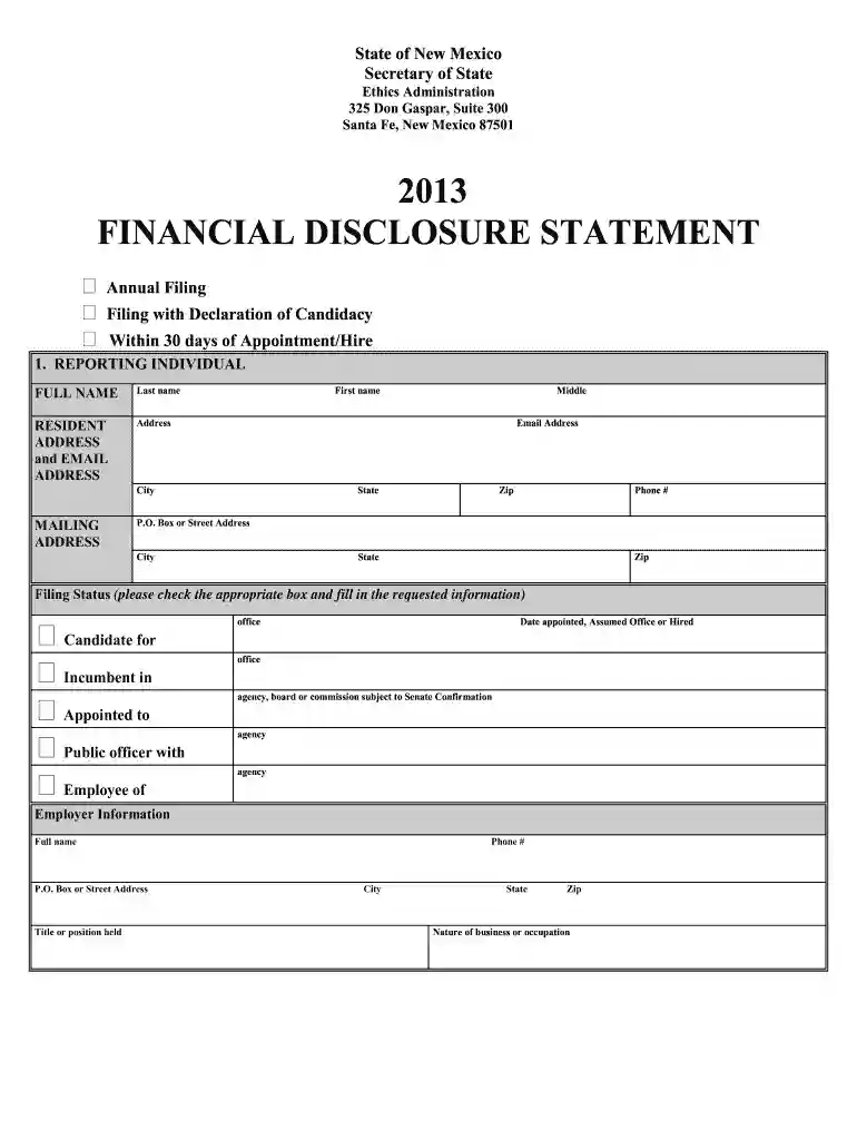 2013 Financial Disclosure Form - Office of The New Mexico ... Preview on Page 1