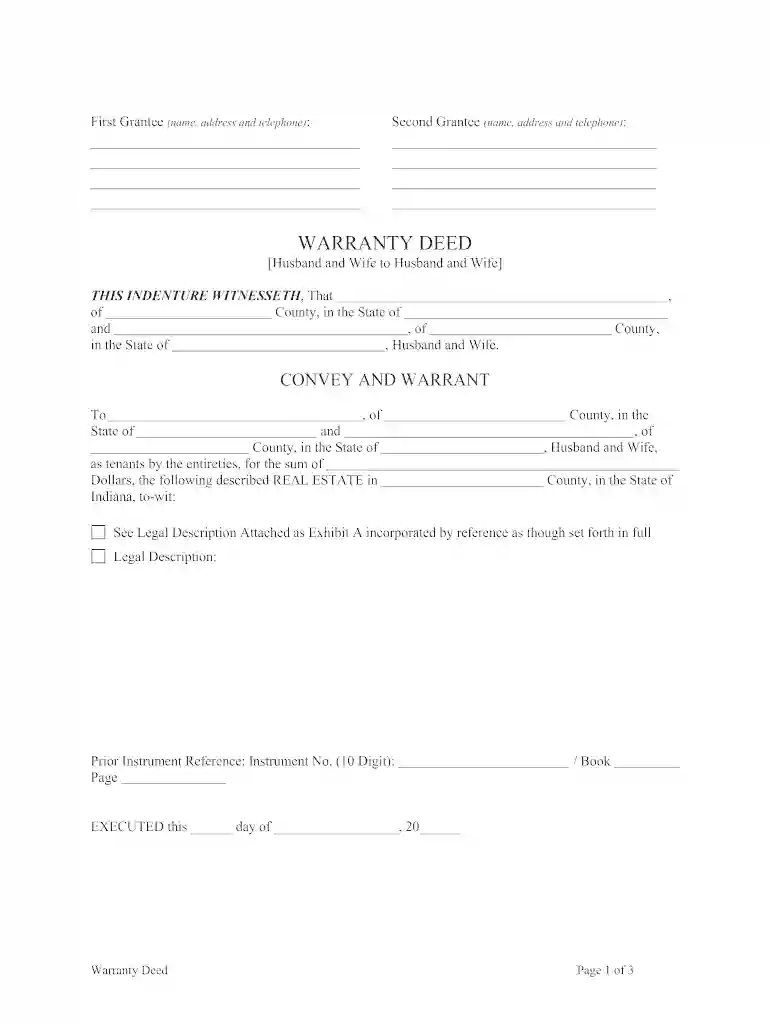 Indiana Warranty Deed from Husband and Wife to Husband and Wife Preview on Page 1