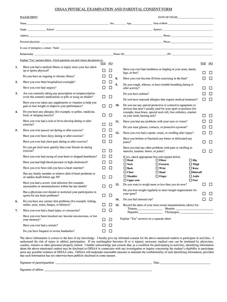 ossaa physical form Preview on Page 1