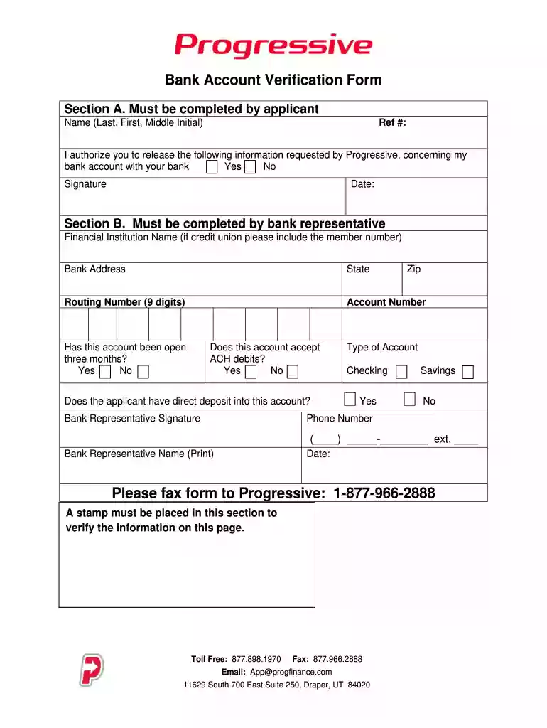 bank verification form Preview on Page 1