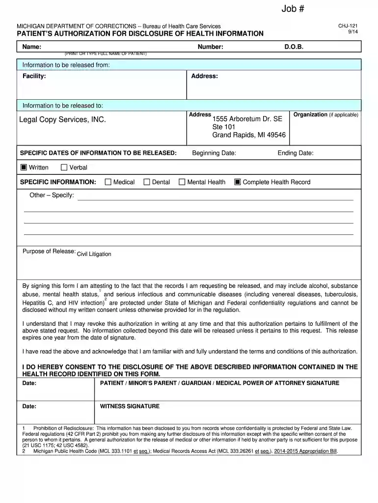 medical release form michigan Preview on Page 1