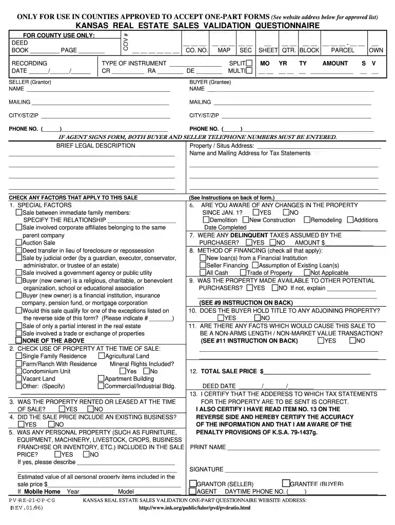 kansas real estate sales validation questionnaire Preview on Page 1