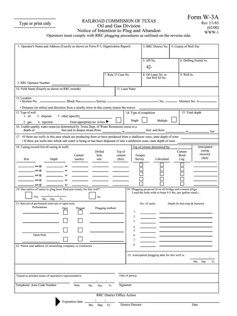 texas railroad commission form w Preview on Page 1