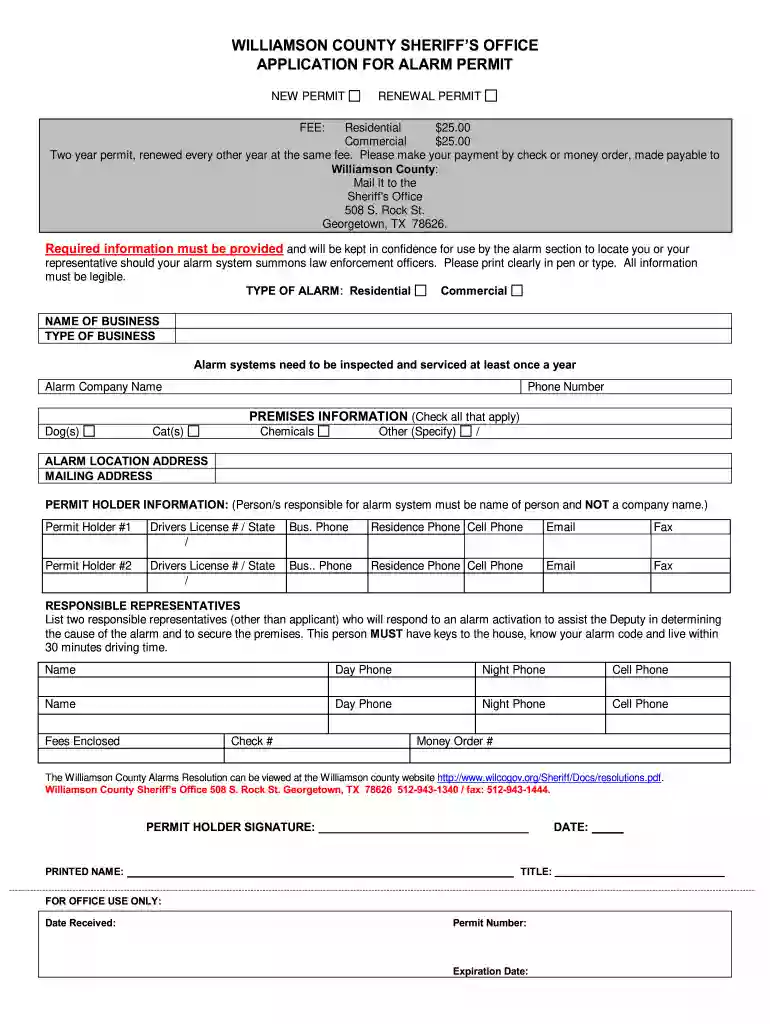 williamson county alarm permit Preview on Page 1
