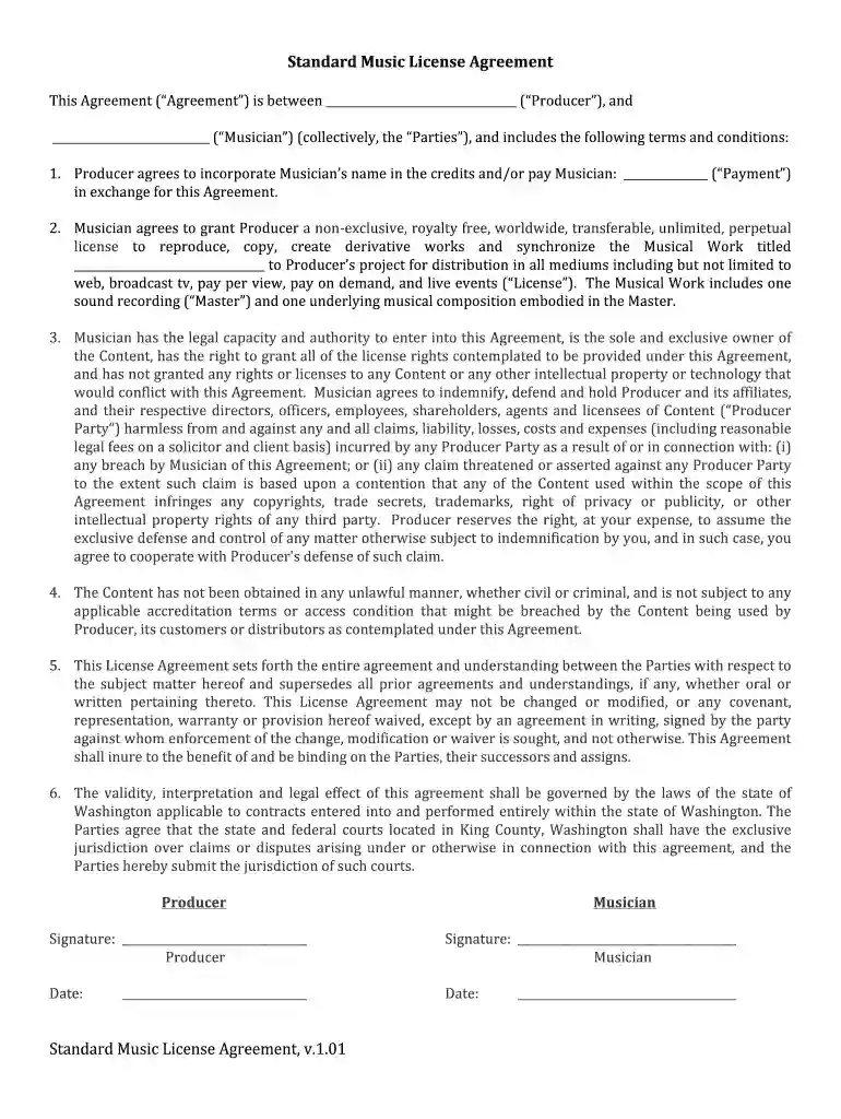 music licensing contract for film Preview on Page 1