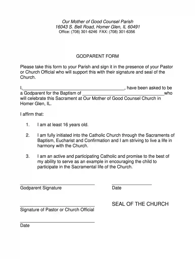 godparent application form Preview on Page 1
