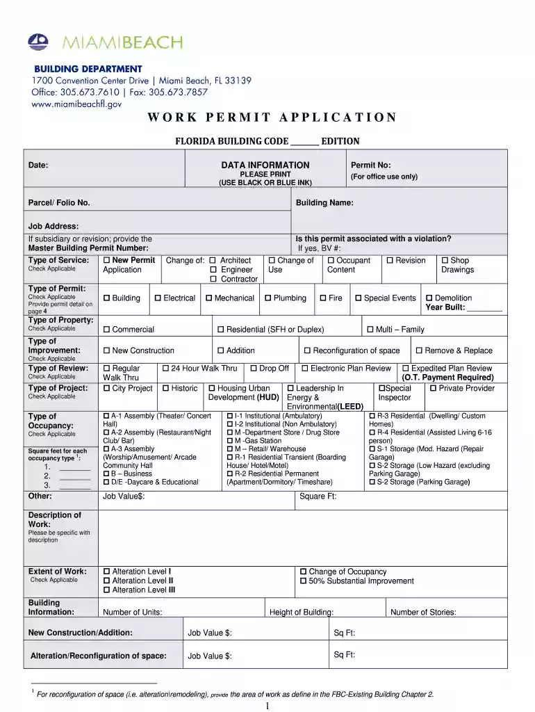 miami beach permit application Preview on Page 1