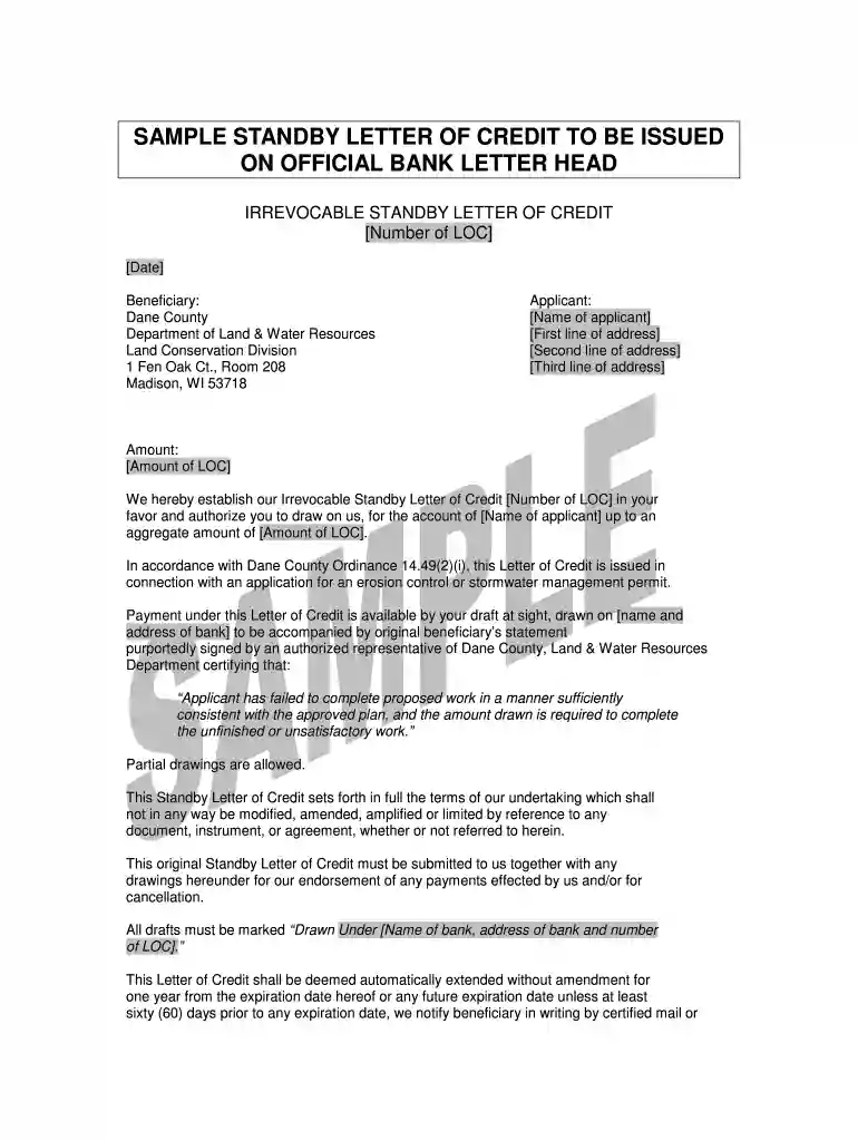 sample standby letter of credit Preview on Page 1