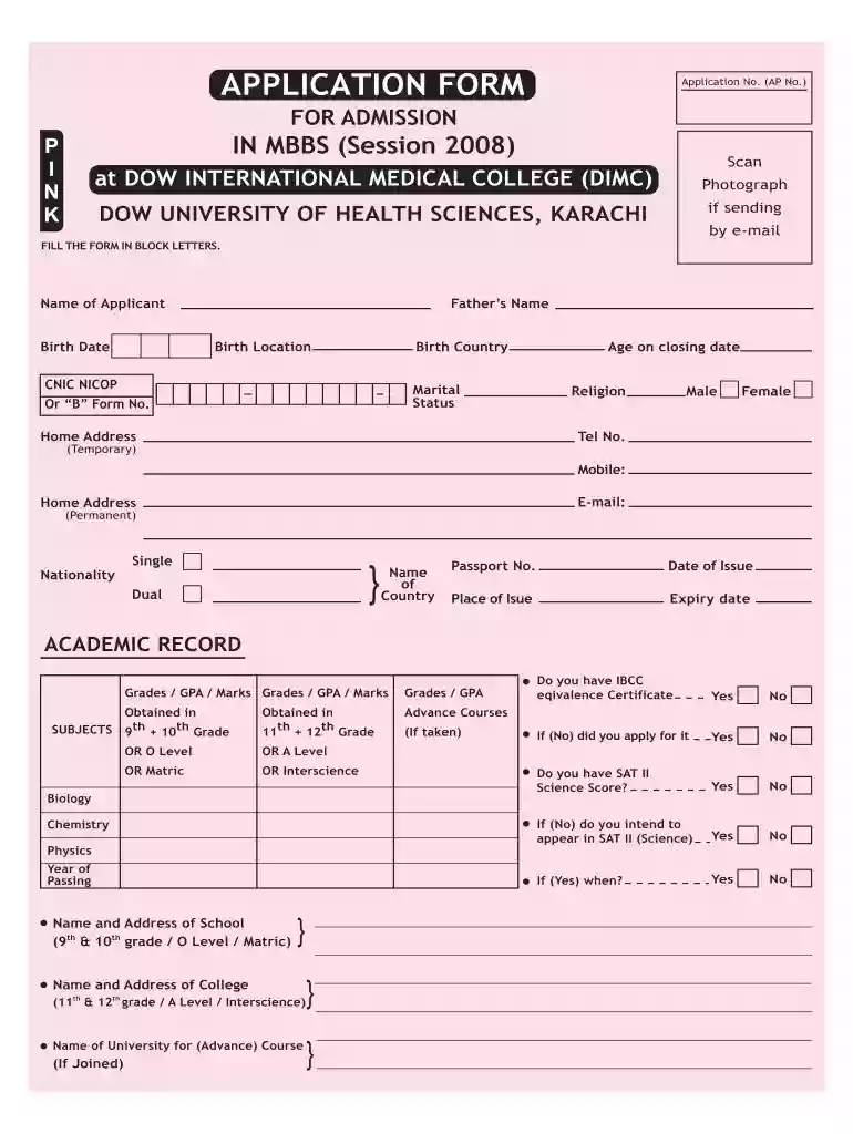 dow admission form Preview on Page 1