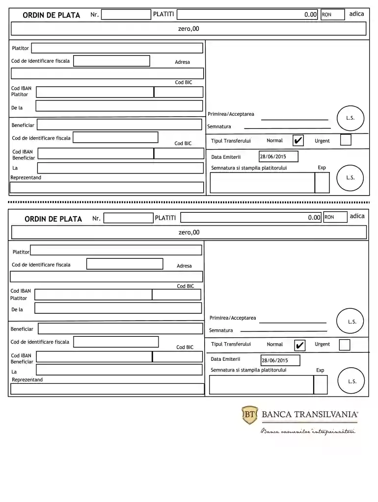 model ordin de plata completat banca transilvania Preview on Page 1