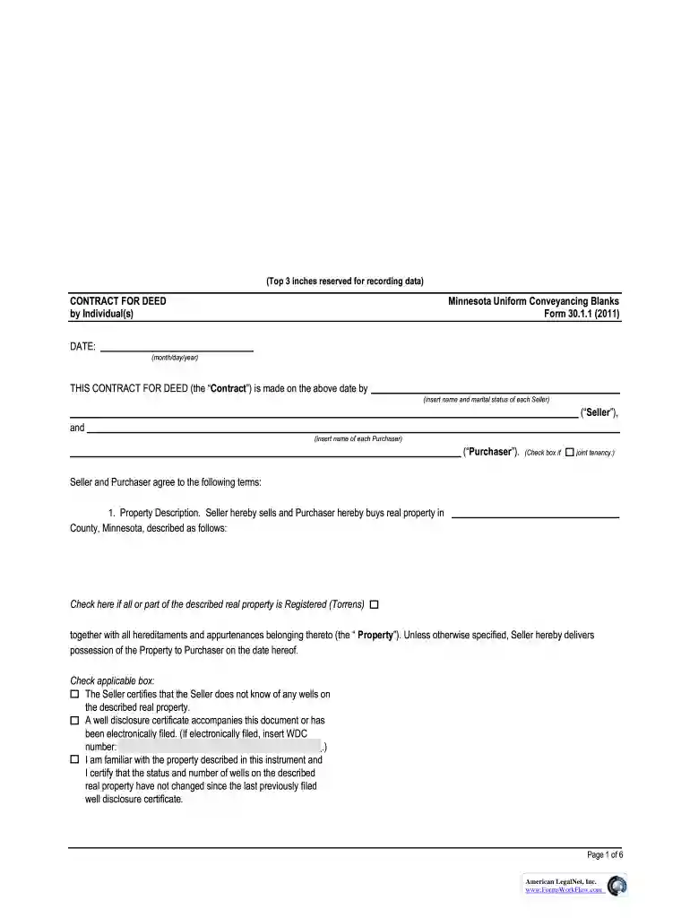 minnesota contract for deed form Preview on Page 1