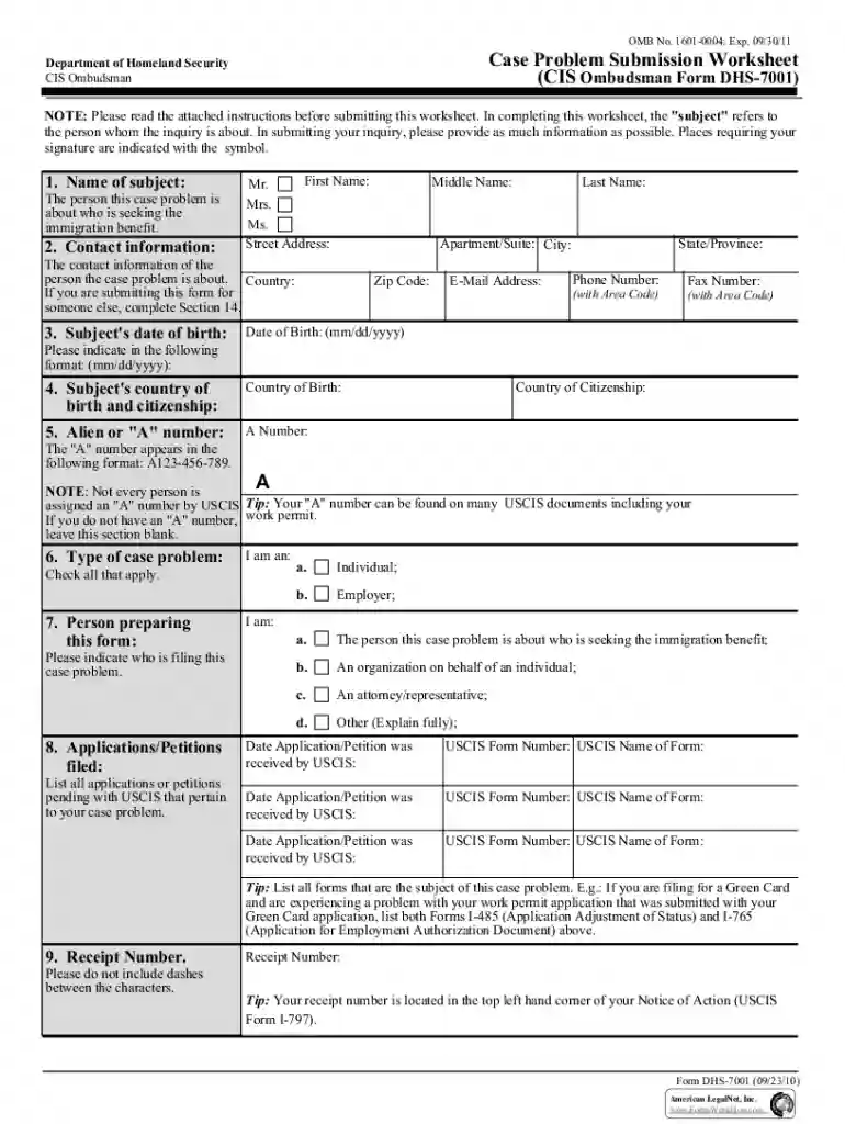 dhs form 7001 Preview on Page 1