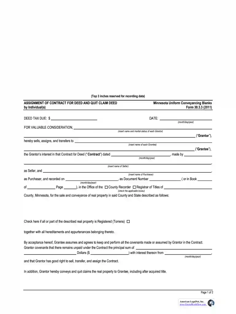 minnesota quitclaim deed form Preview on Page 1