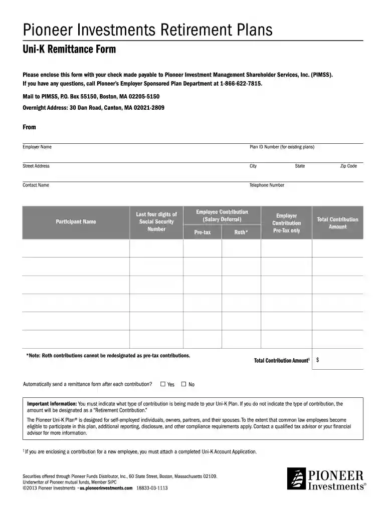 pioneer uni k remittance form Preview on Page 1