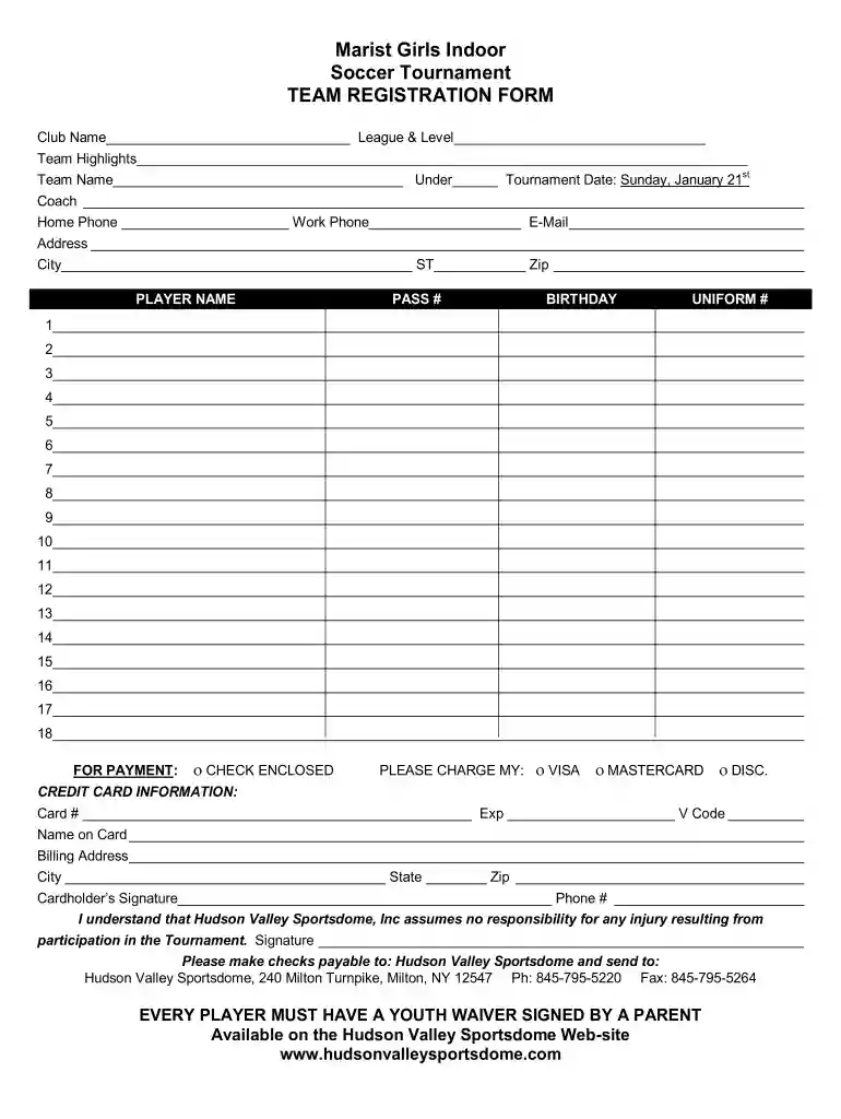 football registration form template word Preview on Page 1