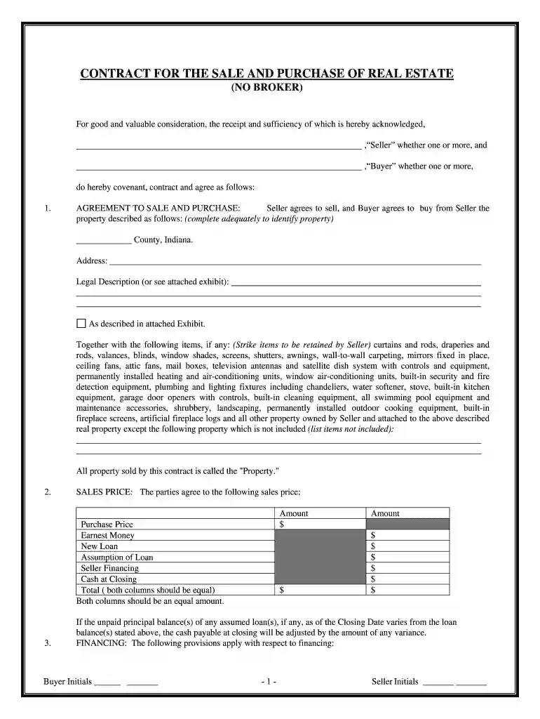 indiana real estate purchase agreement 2023 Preview on Page 1