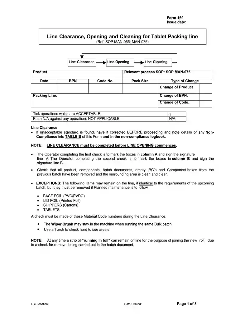 line clearance checklist Preview on Page 1