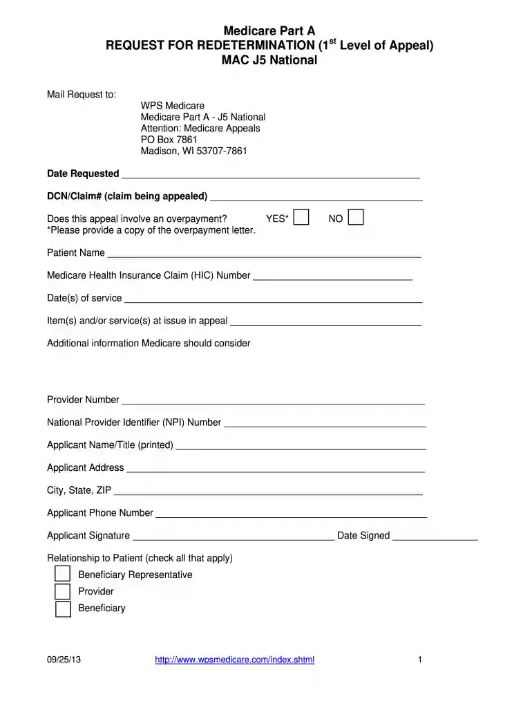 wps redetermination form Preview on Page 1