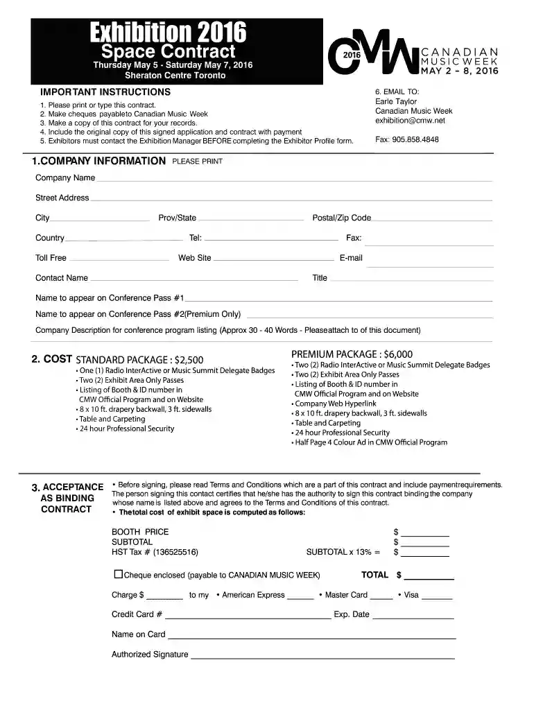 Exhibition2016 Space Contract - Canadian Music Week Preview on Page 1