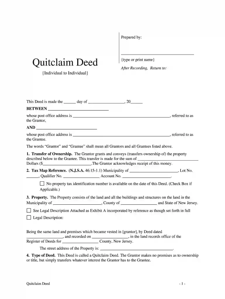 quitclaim deed nj Preview on Page 1