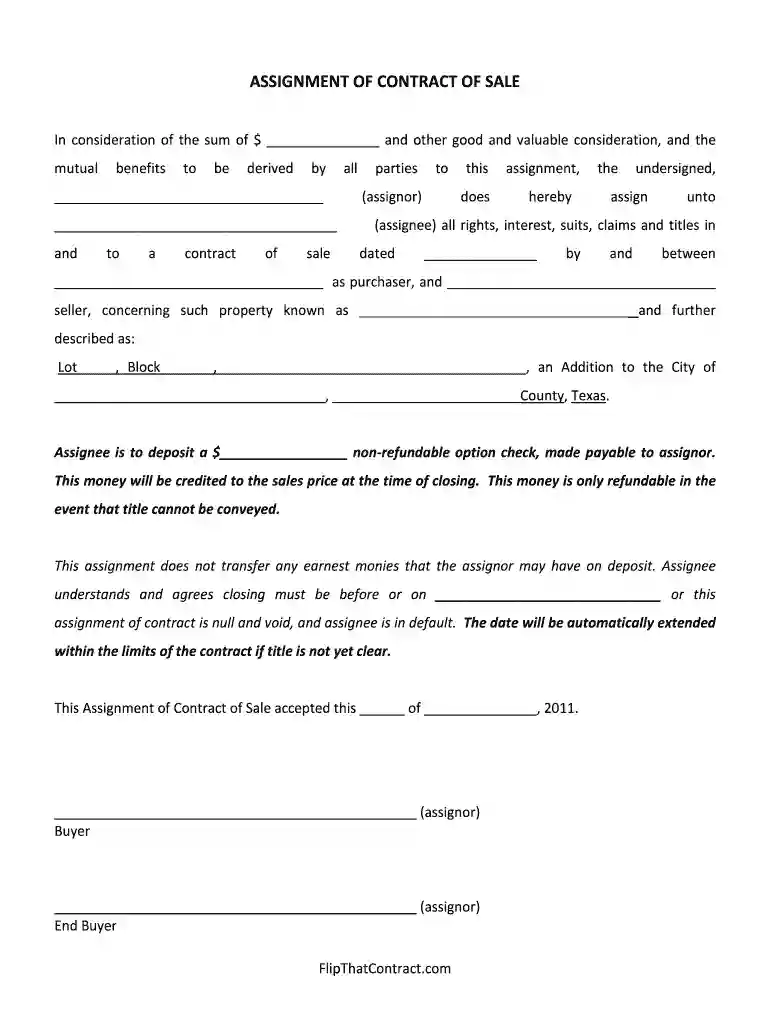 assignment of contract texas Preview on Page 1