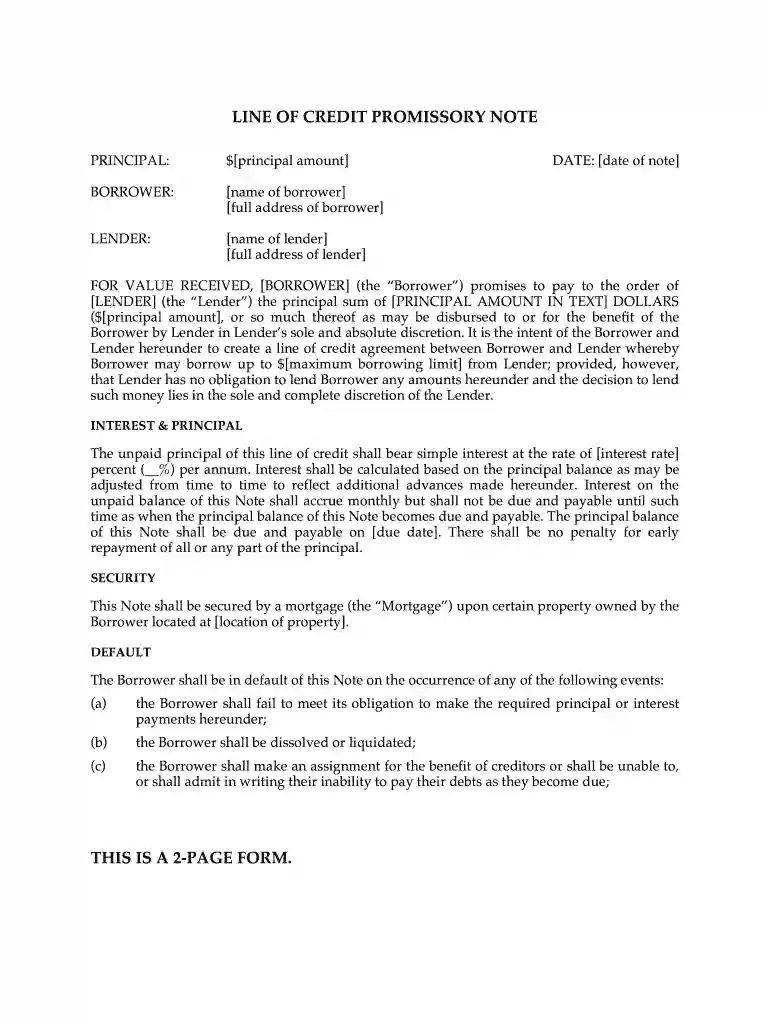 credit promissory note Preview on Page 1