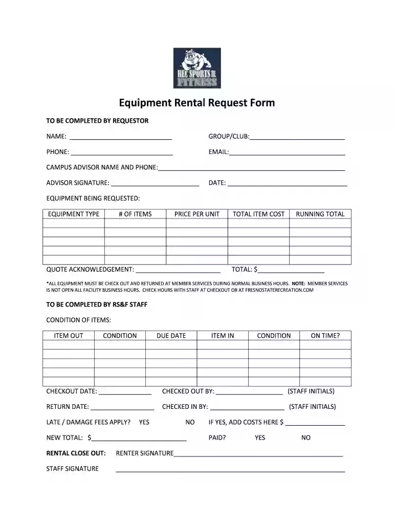 rental request form Preview on Page 1