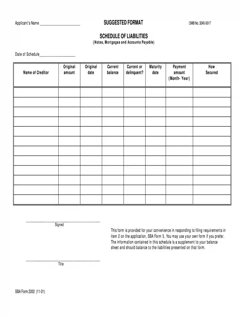 schedule of liabilities Preview on Page 1