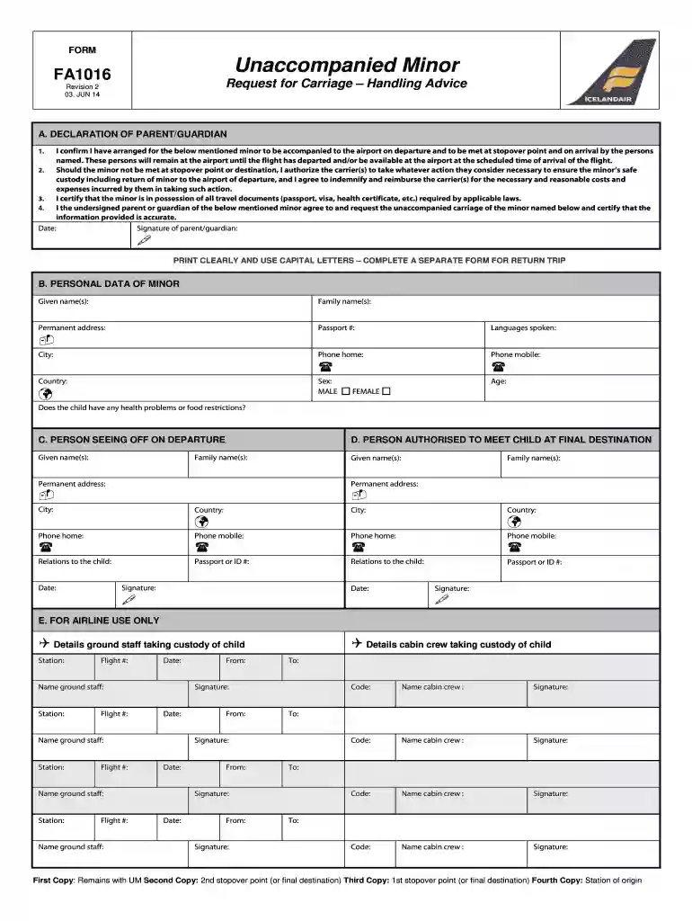 icelandair unaccompanied minor Preview on Page 1