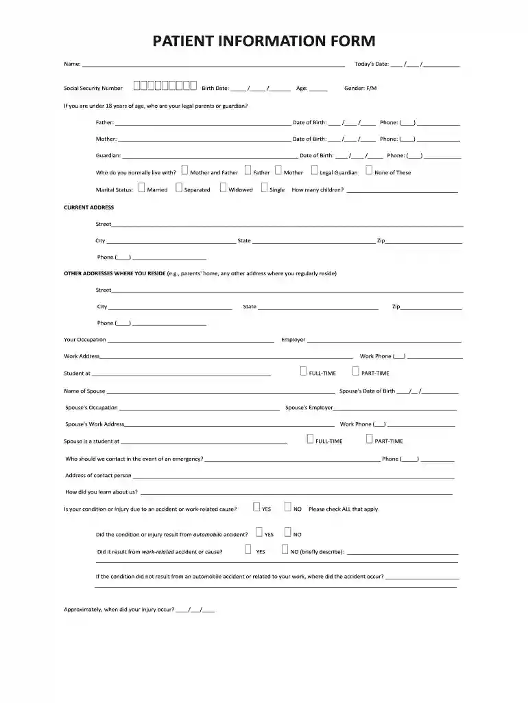 patient information form Preview on Page 1