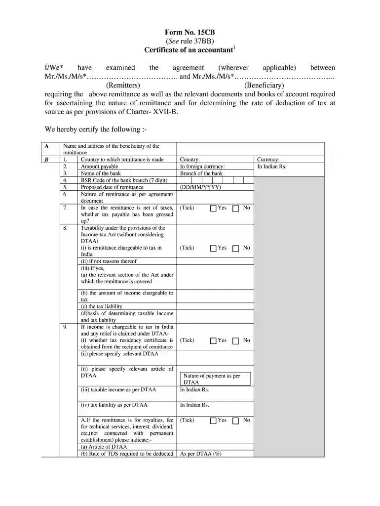 form 15ca filled sample Preview on Page 1